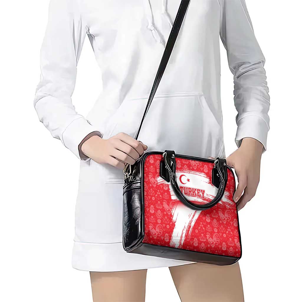 Turkey National Flag and Pattern Design Shoulder Handbag with Red Brush Stroke Effect