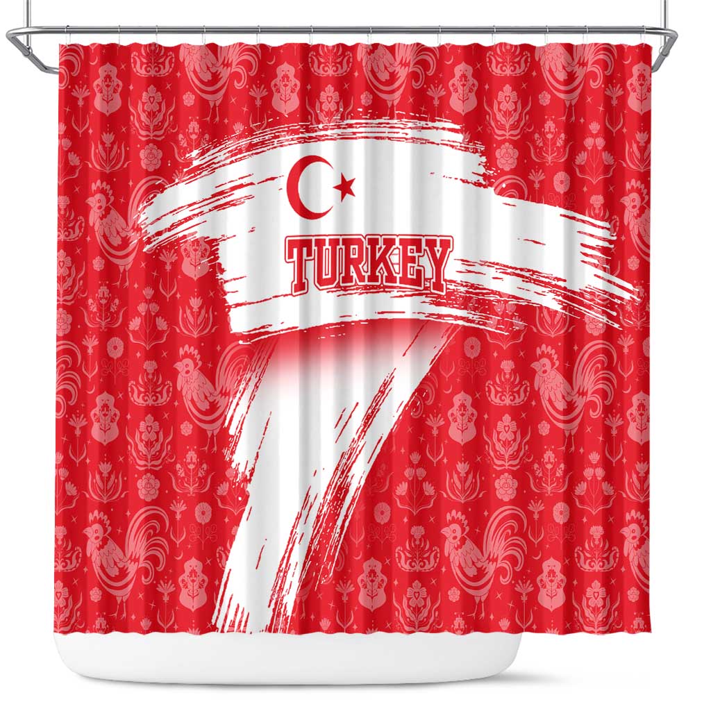 Turkey National Flag and Pattern Design Shower Curtain with Red Brush Stroke Effect