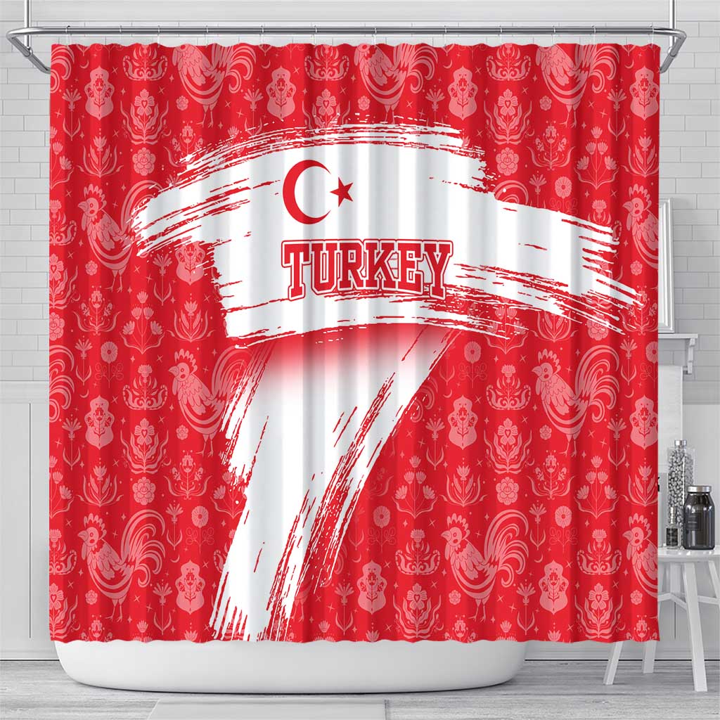 Turkey National Flag and Pattern Design Shower Curtain with Red Brush Stroke Effect