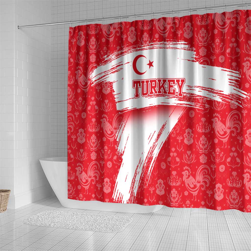 Turkey National Flag and Pattern Design Shower Curtain with Red Brush Stroke Effect