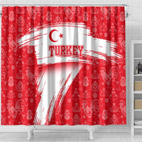Turkey National Flag and Pattern Design Shower Curtain with Red Brush Stroke Effect
