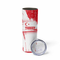 Turkey National Flag and Pattern Design Skinny Tumbler with Red Brush Stroke Effect