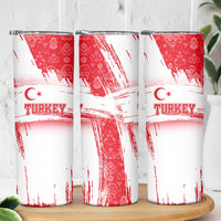 Turkey National Flag and Pattern Design Skinny Tumbler with Red Brush Stroke Effect
