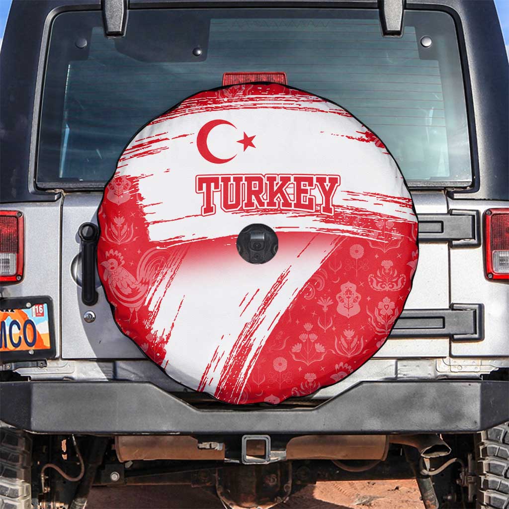 Turkey National Flag and Pattern Design Spare Tire Cover with Red Brush Stroke Effect
