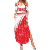 Turkey National Flag and Pattern Design Summer Maxi Dress with Red Brush Stroke Effect