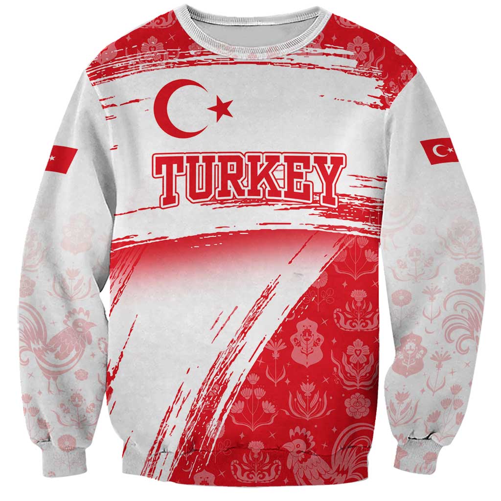 Turkey National Flag and Pattern Design Sweatshirt with Red Brush Stroke Effect