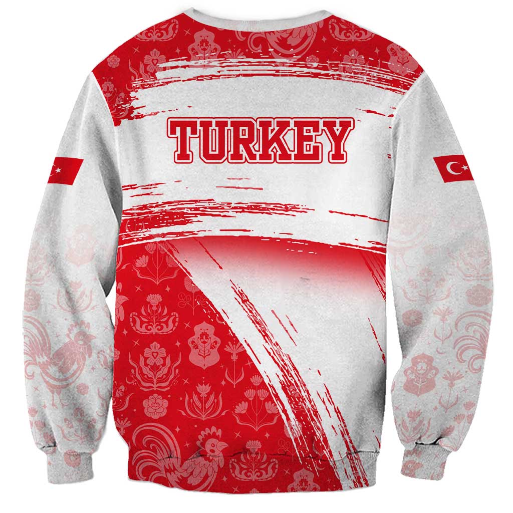 Turkey National Flag and Pattern Design Sweatshirt with Red Brush Stroke Effect
