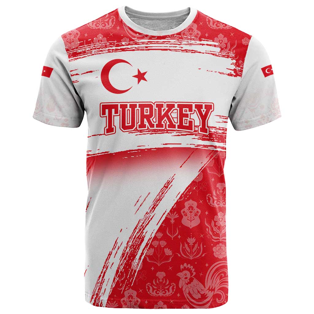Turkey National Flag and Pattern Design T Shirt with Red Brush Stroke Effect