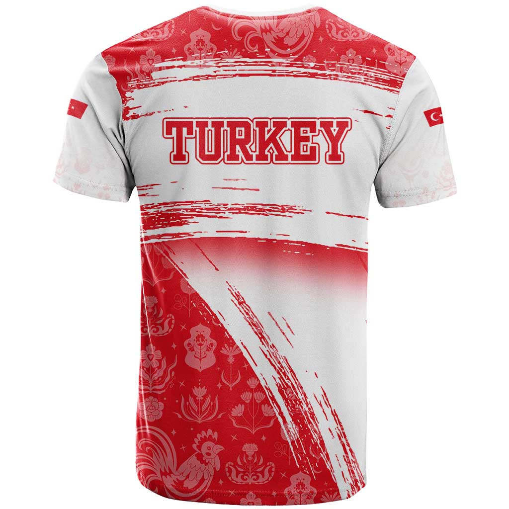 Turkey National Flag and Pattern Design T Shirt with Red Brush Stroke Effect