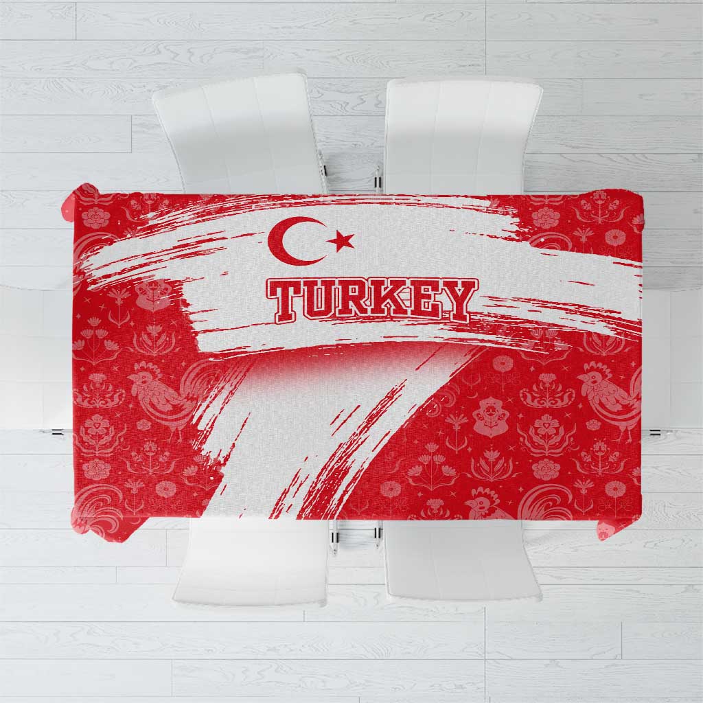 Turkey National Flag and Pattern Design Tablecloth with Red Brush Stroke Effect