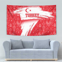 Turkey National Flag and Pattern Design Tapestry with Red Brush Stroke Effect