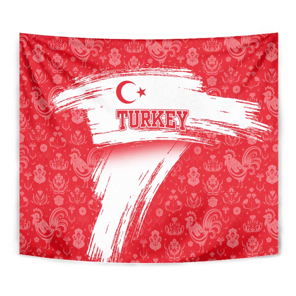 Turkey National Flag and Pattern Design Tapestry with Red Brush Stroke Effect