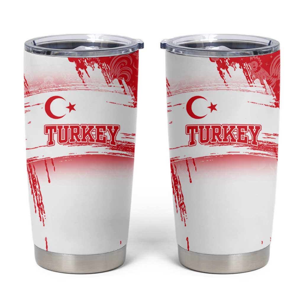 Turkey National Flag and Pattern Design Tumbler Cup with Red Brush Stroke Effect