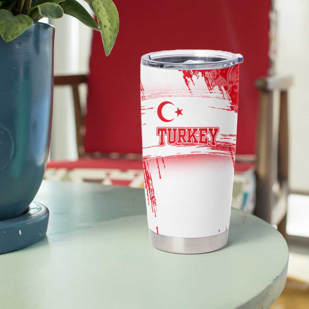 Turkey National Flag and Pattern Design Tumbler Cup with Red Brush Stroke Effect