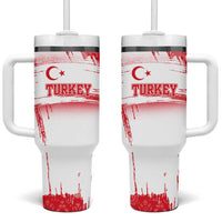 Turkey National Flag and Pattern Design Tumbler With Handle with Red Brush Stroke Effect