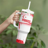 Turkey National Flag and Pattern Design Tumbler With Handle with Red Brush Stroke Effect