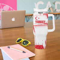 Turkey National Flag and Pattern Design Tumbler With Handle with Red Brush Stroke Effect