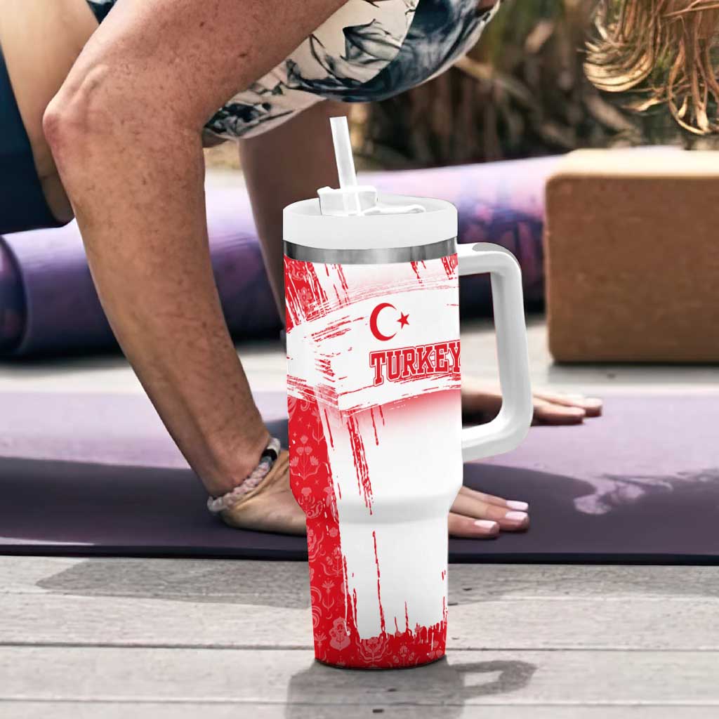 Turkey National Flag and Pattern Design Tumbler With Handle with Red Brush Stroke Effect