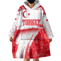 Turkey National Flag and Pattern Design Wearable Blanket Hoodie with Red Brush Stroke Effect