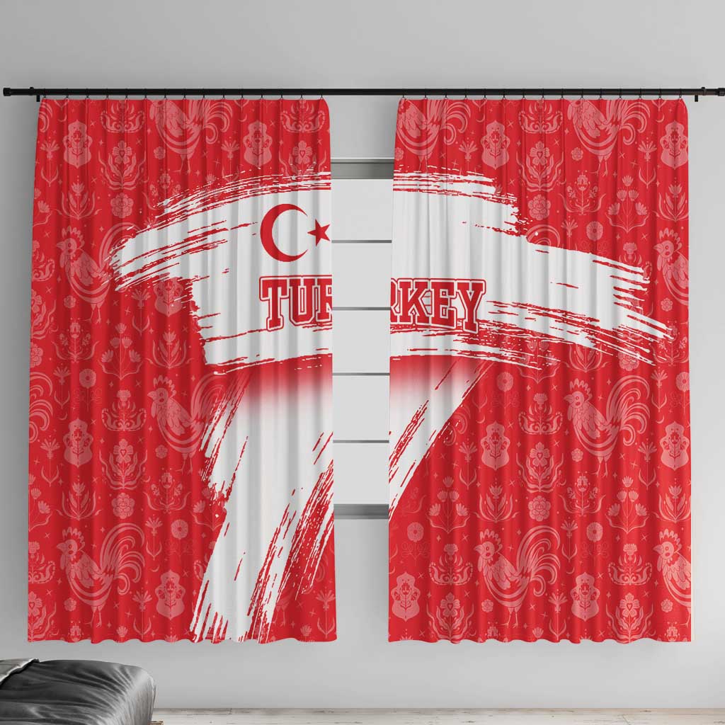 Turkey National Flag and Pattern Design Window Curtain with Red Brush Stroke Effect