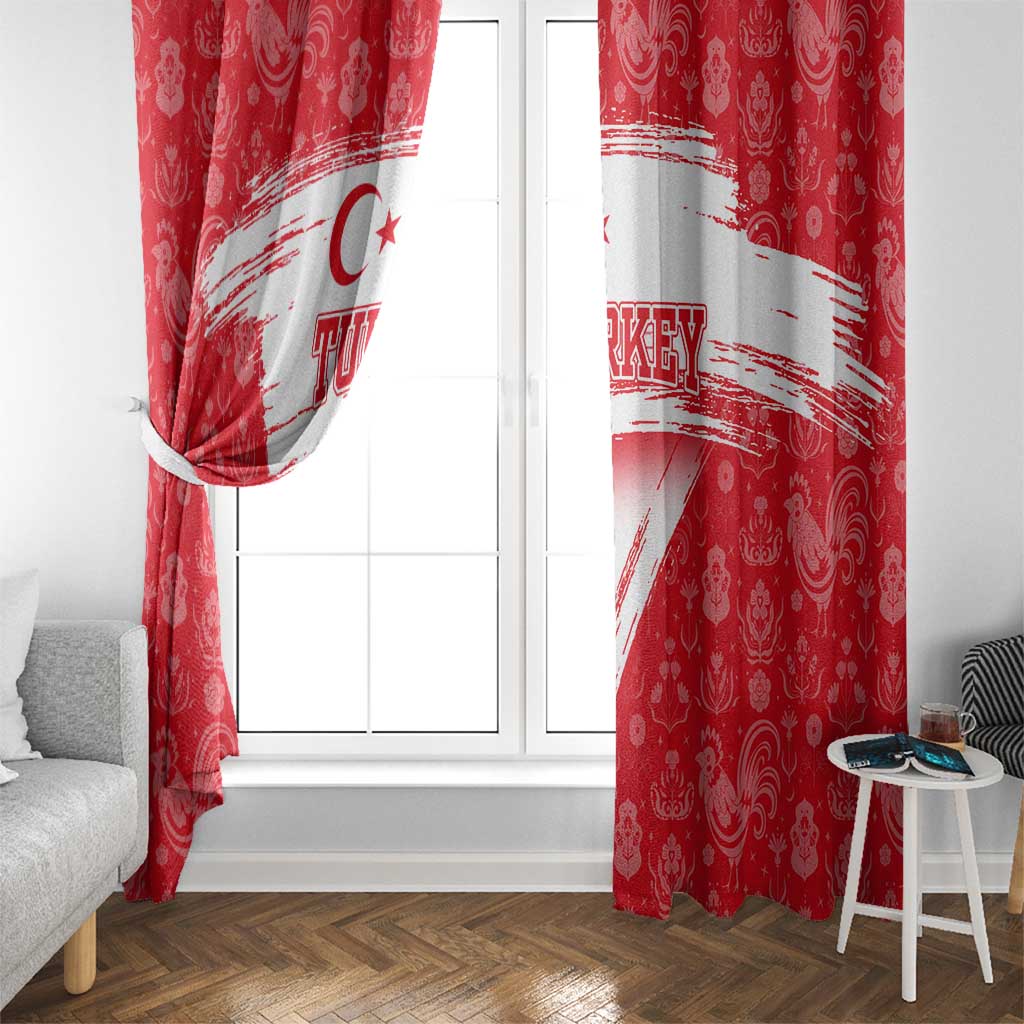 Turkey National Flag and Pattern Design Window Curtain with Red Brush Stroke Effect