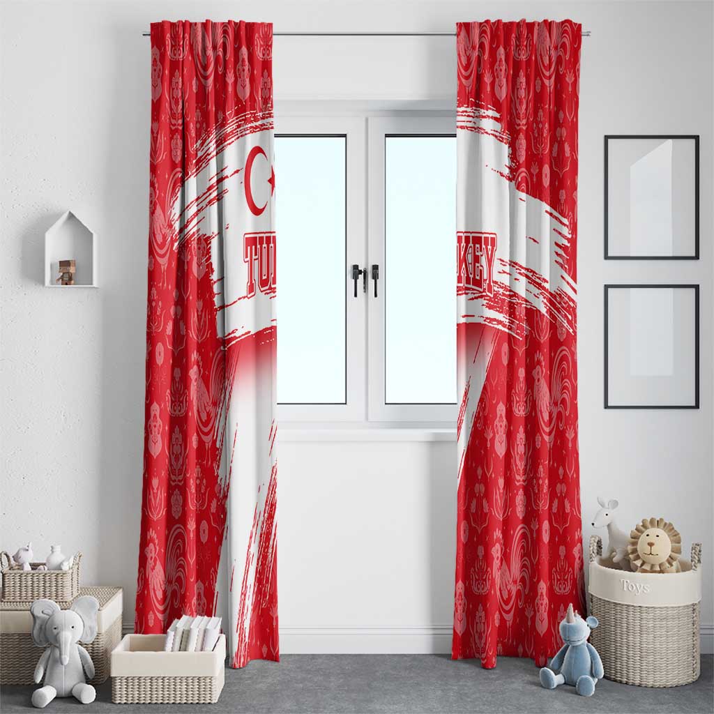 Turkey National Flag and Pattern Design Window Curtain with Red Brush Stroke Effect