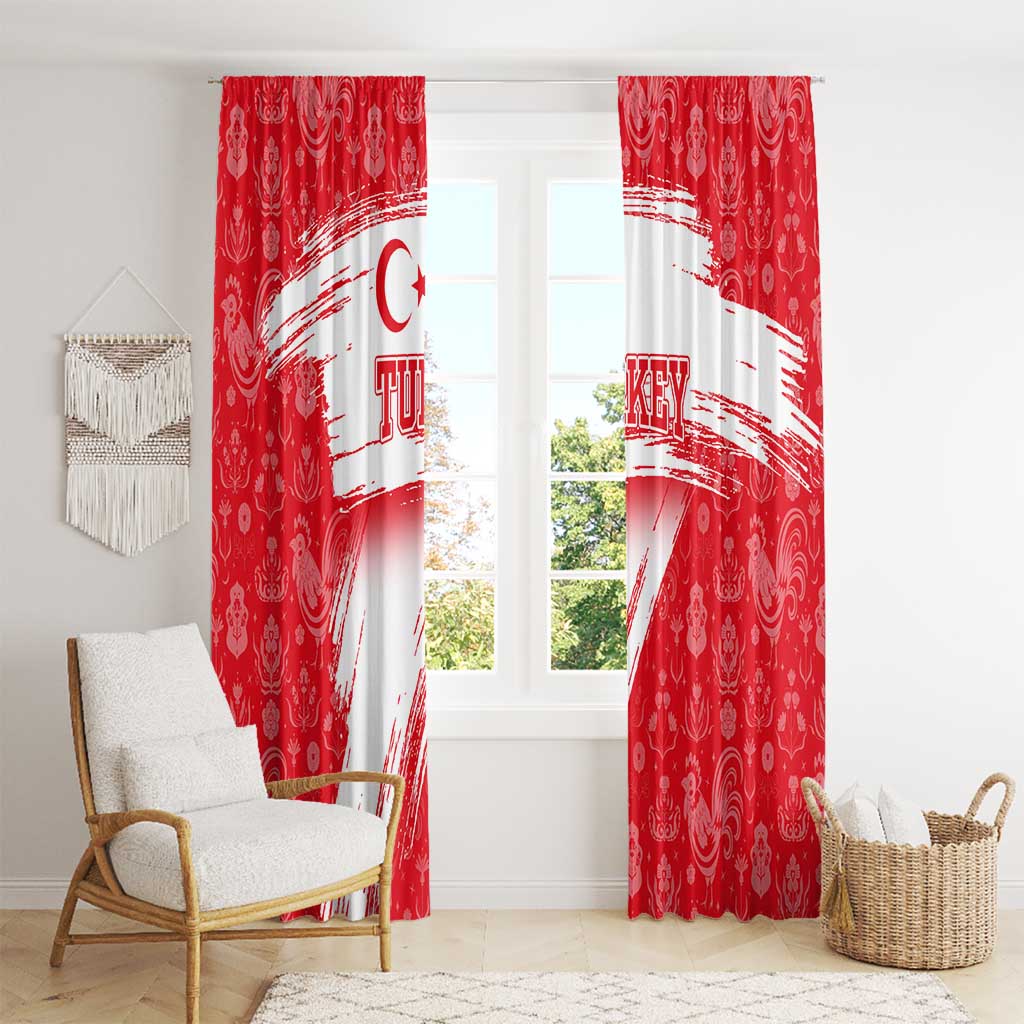 Turkey National Flag and Pattern Design Window Curtain with Red Brush Stroke Effect
