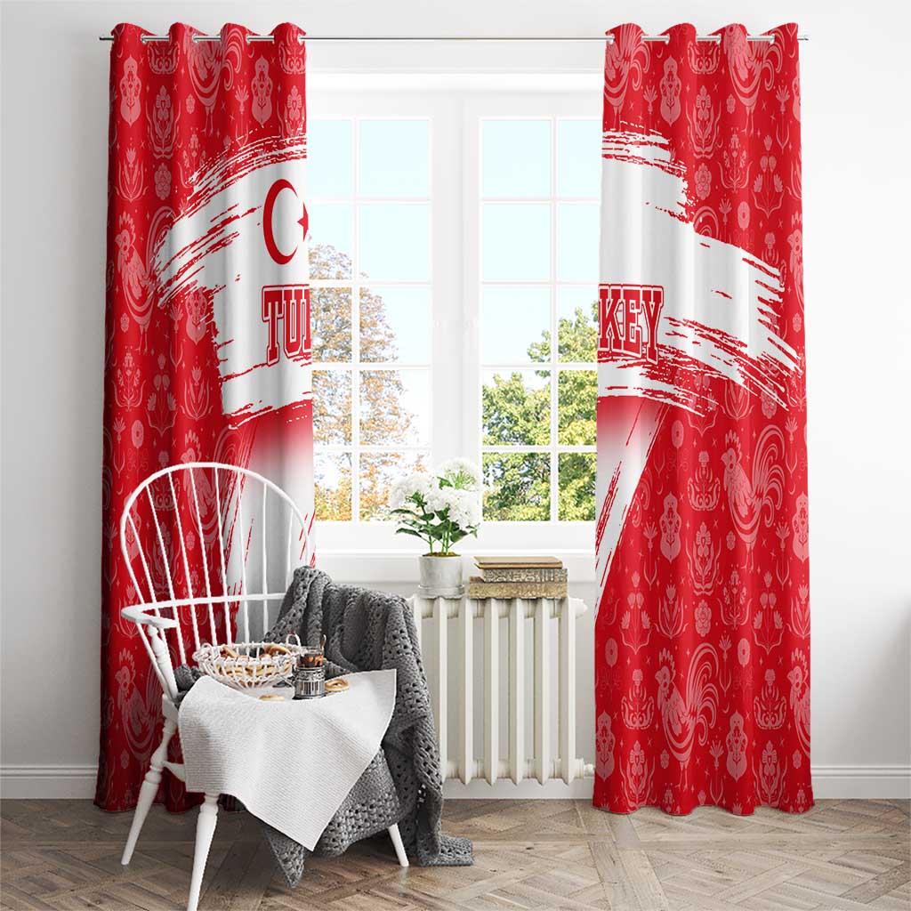 Turkey National Flag and Pattern Design Window Curtain with Red Brush Stroke Effect
