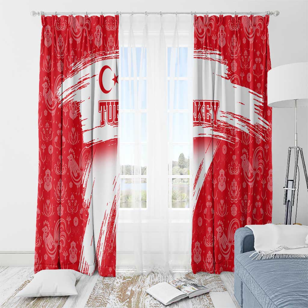 Turkey National Flag and Pattern Design Window Curtain with Red Brush Stroke Effect