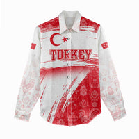 Turkey National Flag and Pattern Design Women Casual Shirt with Red Brush Stroke Effect