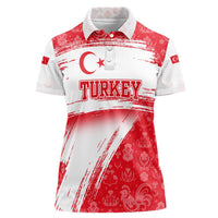 Turkey National Flag and Pattern Design Women Polo Shirt with Red Brush Stroke Effect