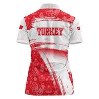 Turkey National Flag and Pattern Design Women Polo Shirt with Red Brush Stroke Effect