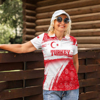 Turkey National Flag and Pattern Design Women Polo Shirt with Red Brush Stroke Effect