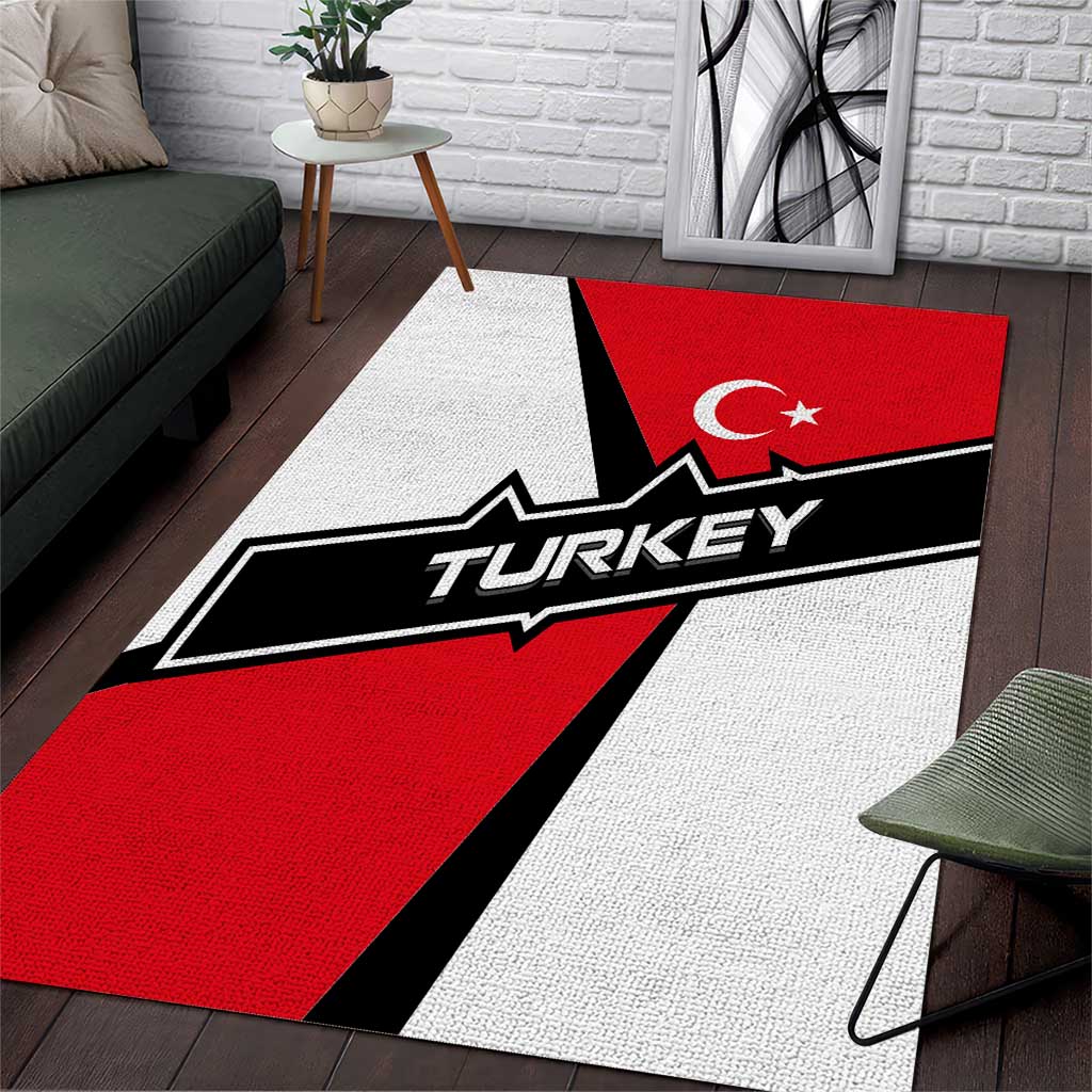 Turkey Flag and Modern Graphic Design Area Rug with Bold Red and Black Elements