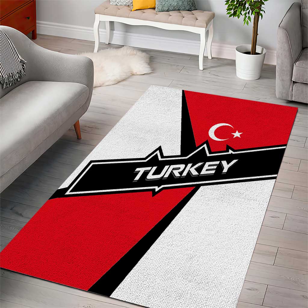 Turkey Flag and Modern Graphic Design Area Rug with Bold Red and Black Elements