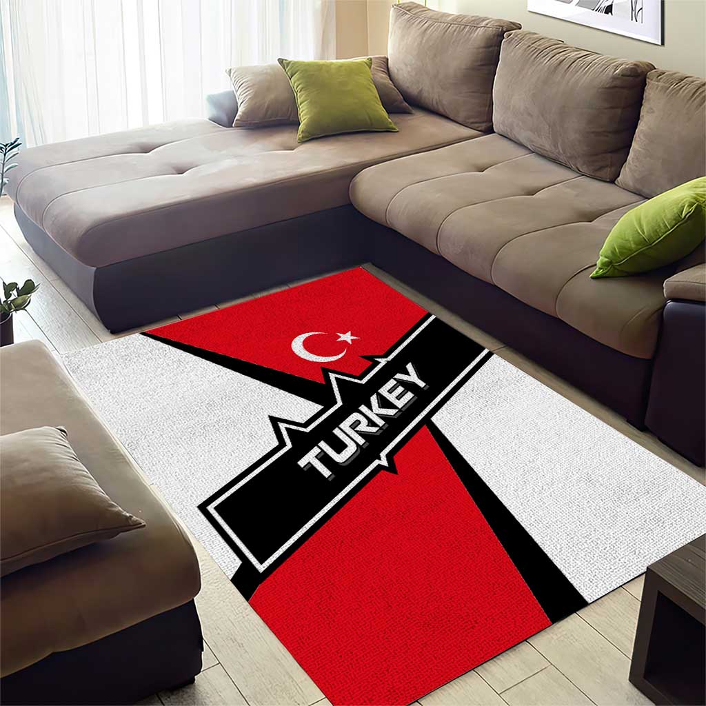 Turkey Flag and Modern Graphic Design Area Rug with Bold Red and Black Elements
