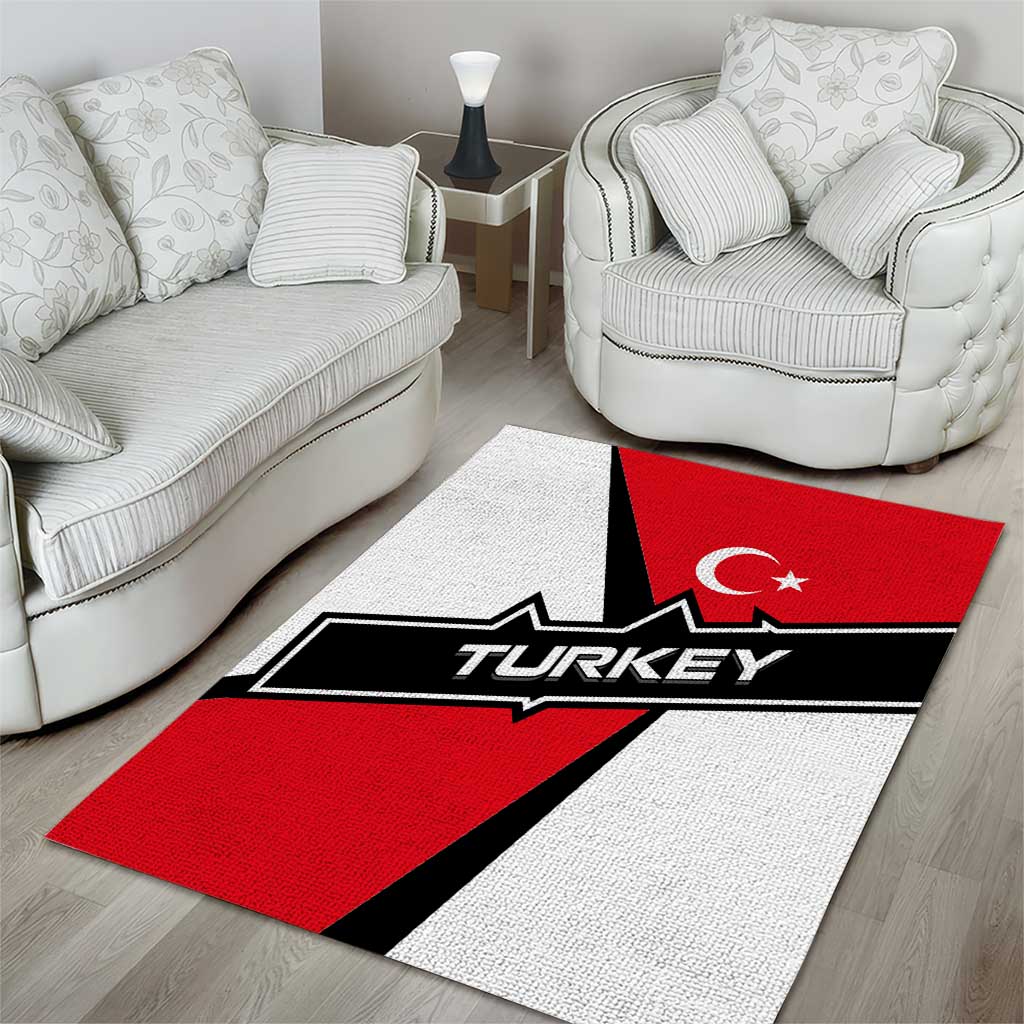 Turkey Flag and Modern Graphic Design Area Rug with Bold Red and Black Elements