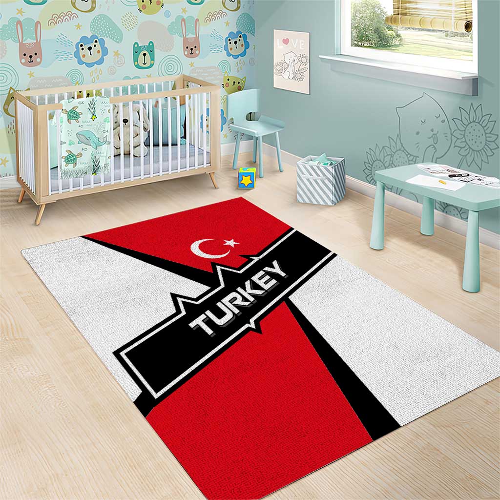 Turkey Flag and Modern Graphic Design Area Rug with Bold Red and Black Elements