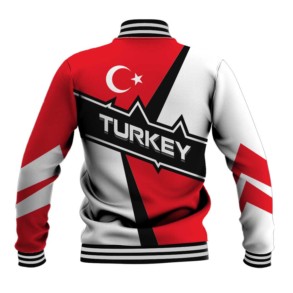 Turkey Flag and Modern Graphic Design Baseball Jacket with Bold Red and Black Elements