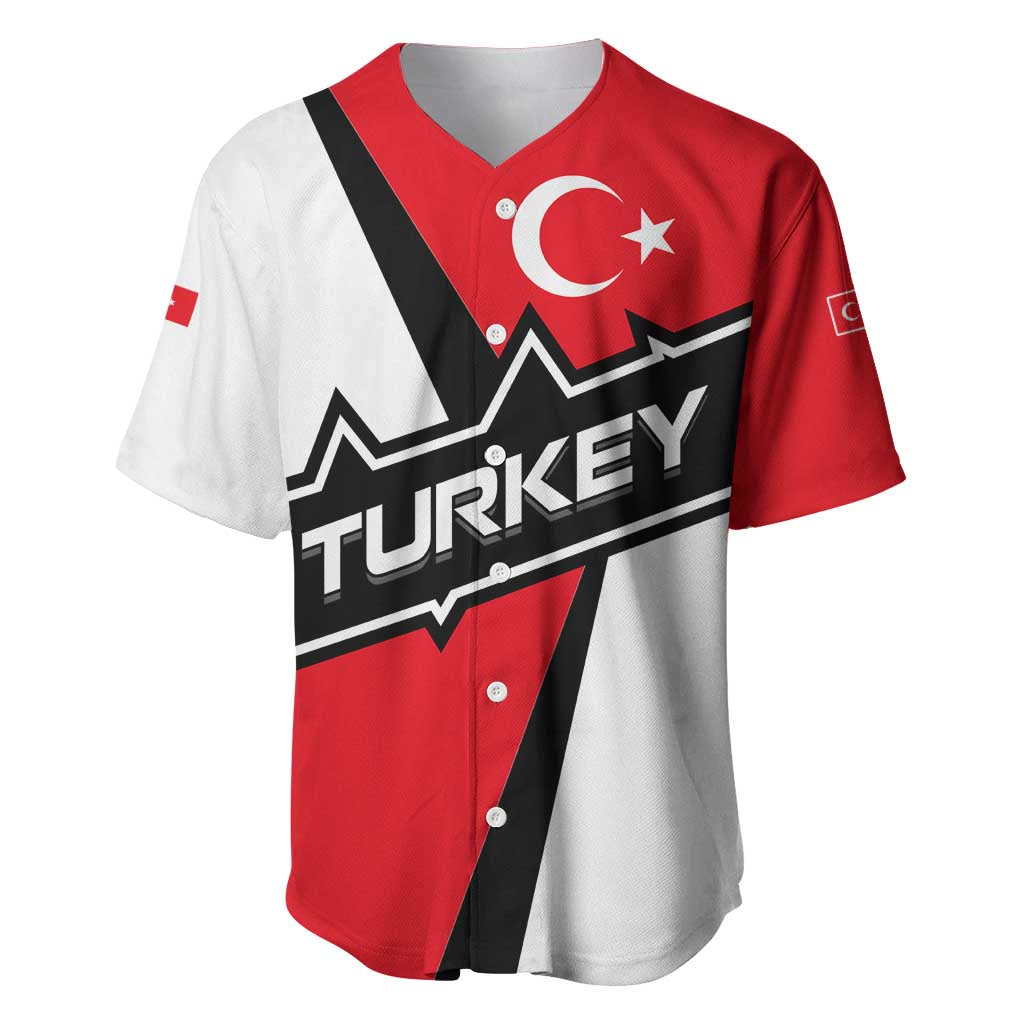 Turkey Flag and Modern Graphic Design Baseball Jersey with Bold Red and Black Elements