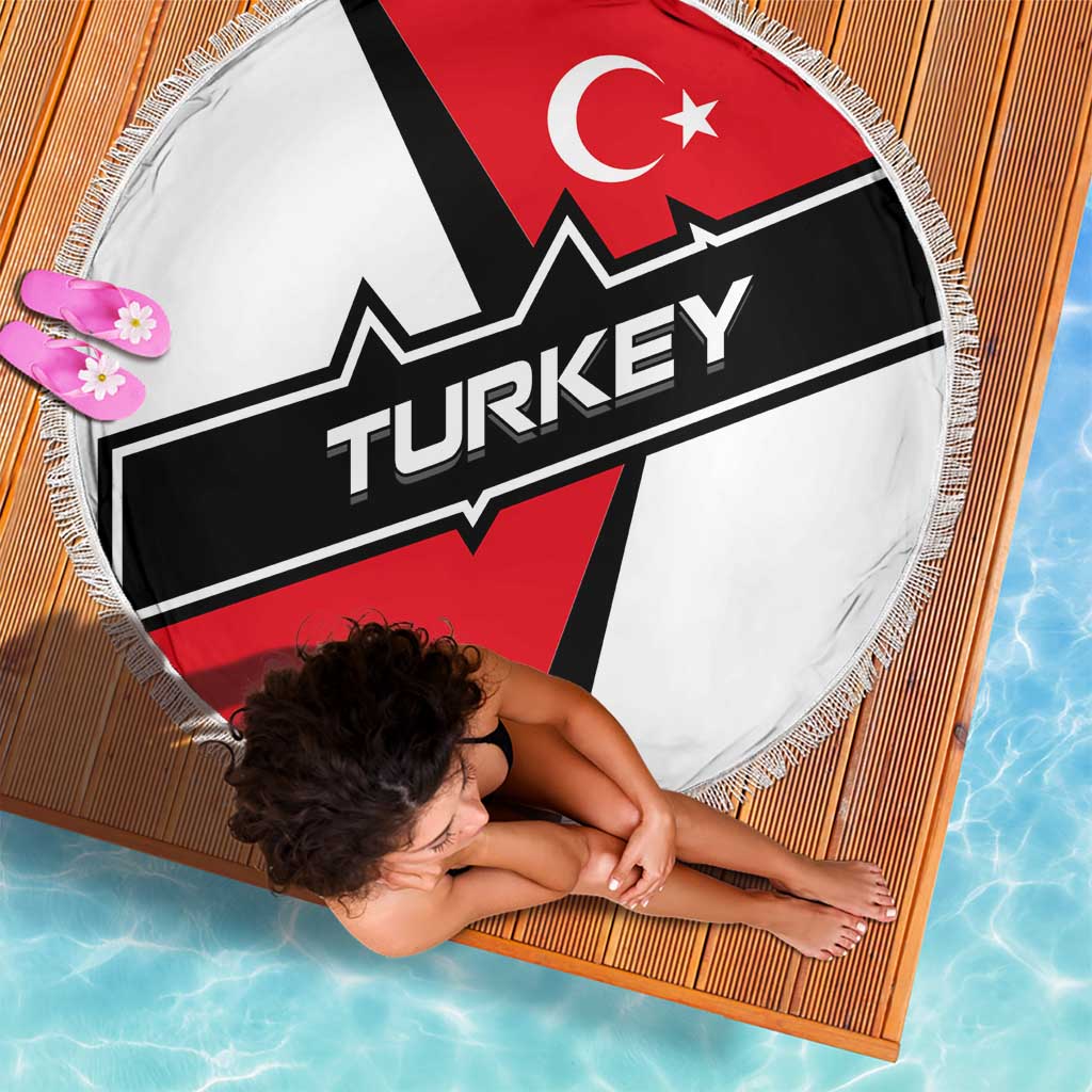 Turkey Flag and Modern Graphic Design Beach Blanket with Bold Red and Black Elements