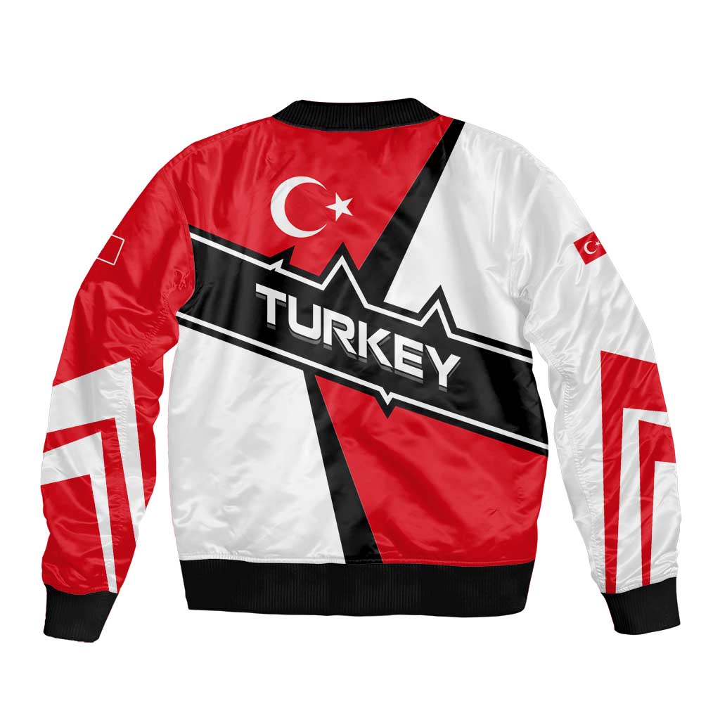 Turkey Flag and Modern Graphic Design Bomber Jacket with Bold Red and Black Elements