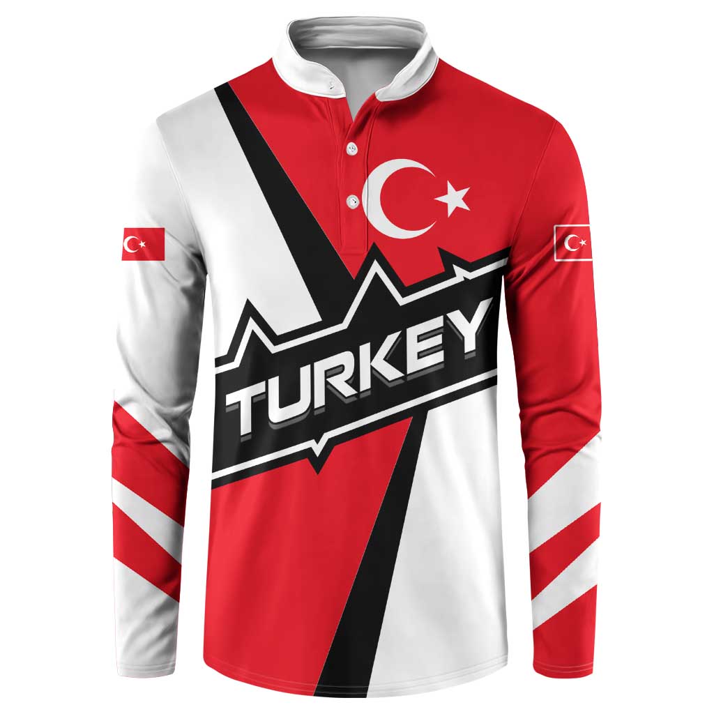 Turkey Flag and Modern Graphic Design Button Sweatshirt with Bold Red and Black Elements