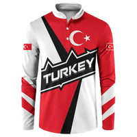 Turkey Flag and Modern Graphic Design Button Sweatshirt with Bold Red and Black Elements