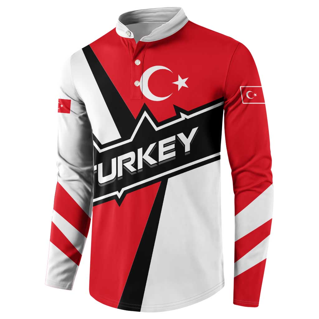 Turkey Flag and Modern Graphic Design Button Sweatshirt with Bold Red and Black Elements