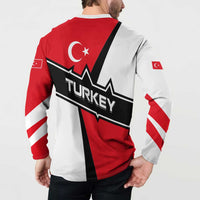 Turkey Flag and Modern Graphic Design Button Sweatshirt with Bold Red and Black Elements