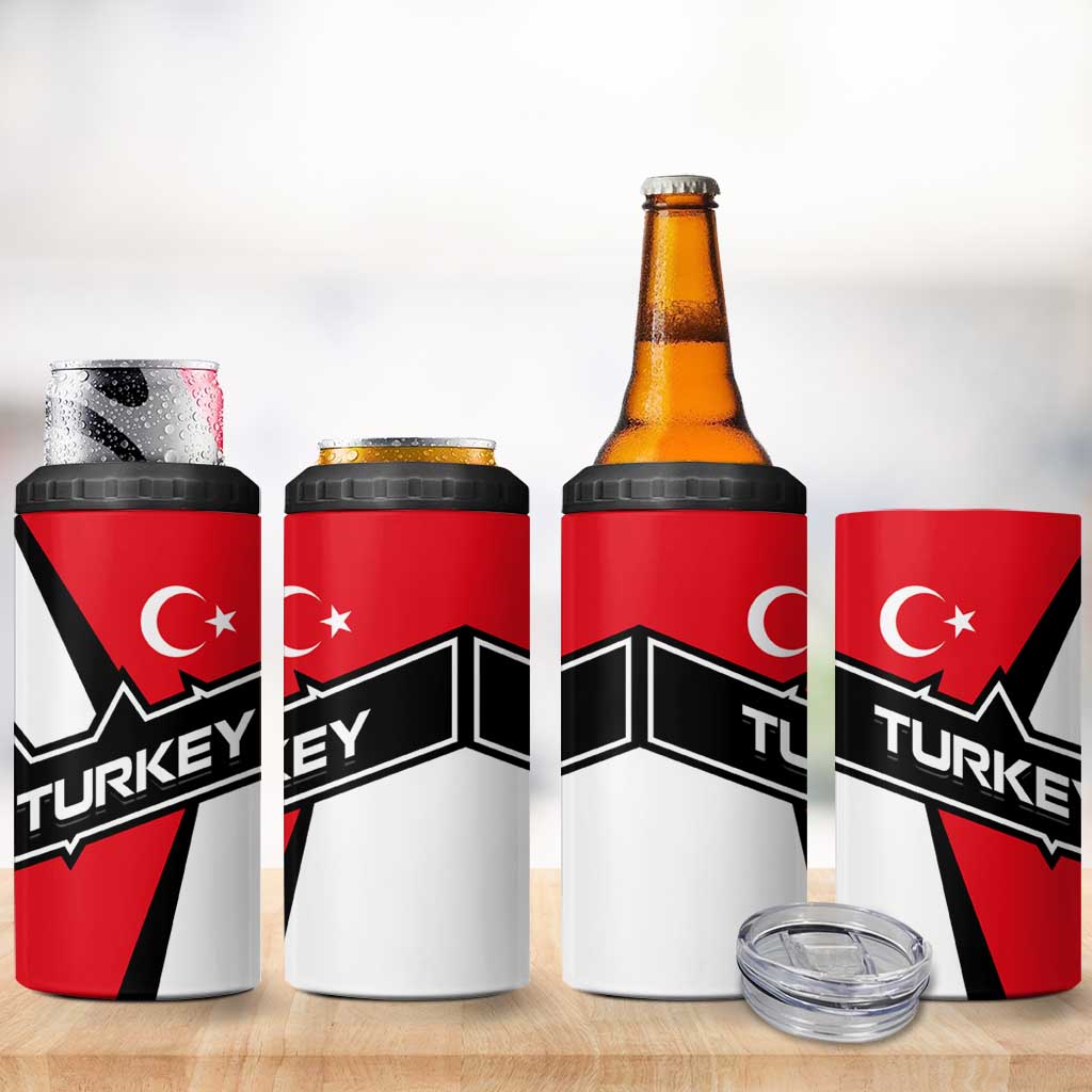 Turkey Flag and Modern Graphic Design 4 in 1 Can Cooler Tumbler with Bold Red and Black Elements