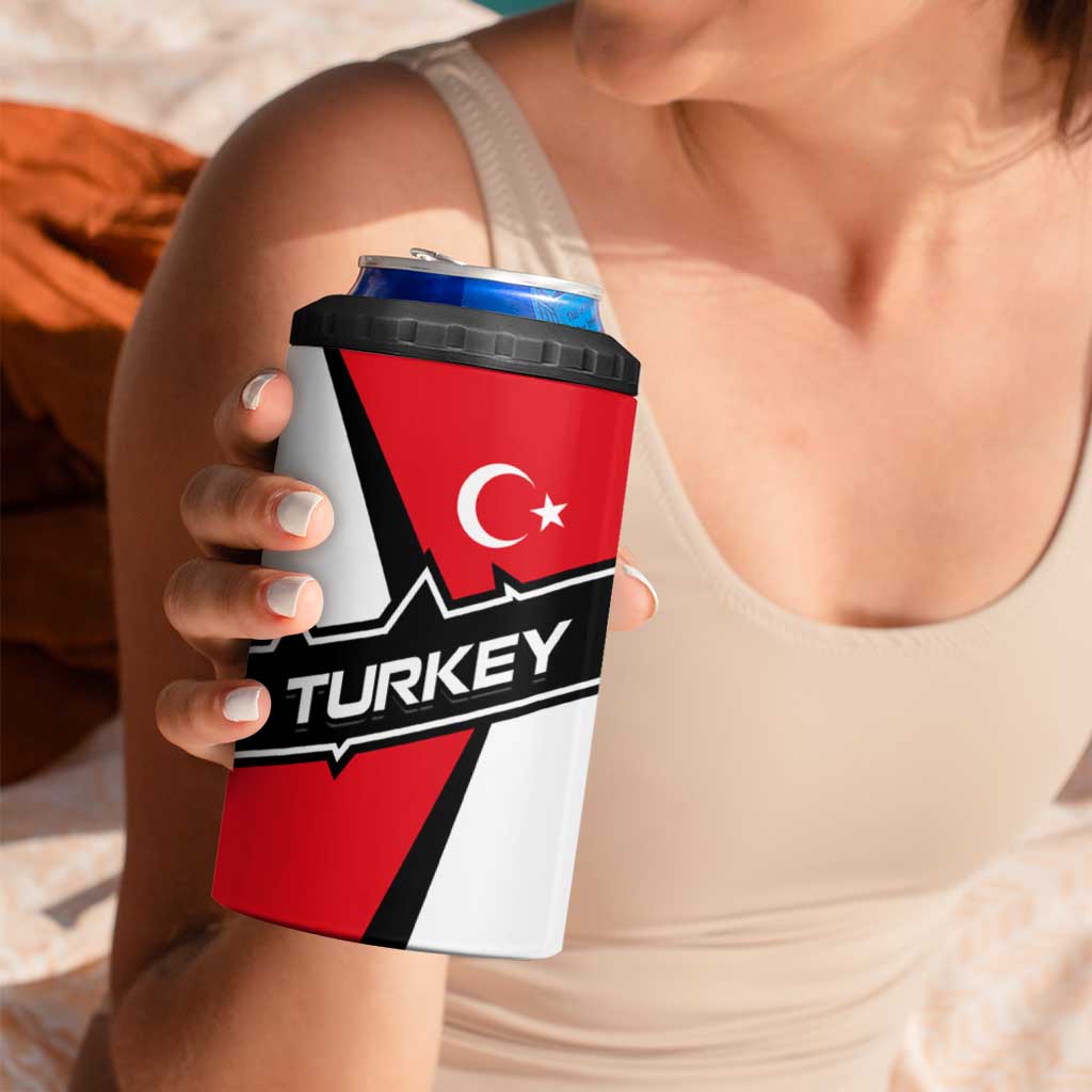 Turkey Flag and Modern Graphic Design 4 in 1 Can Cooler Tumbler with Bold Red and Black Elements