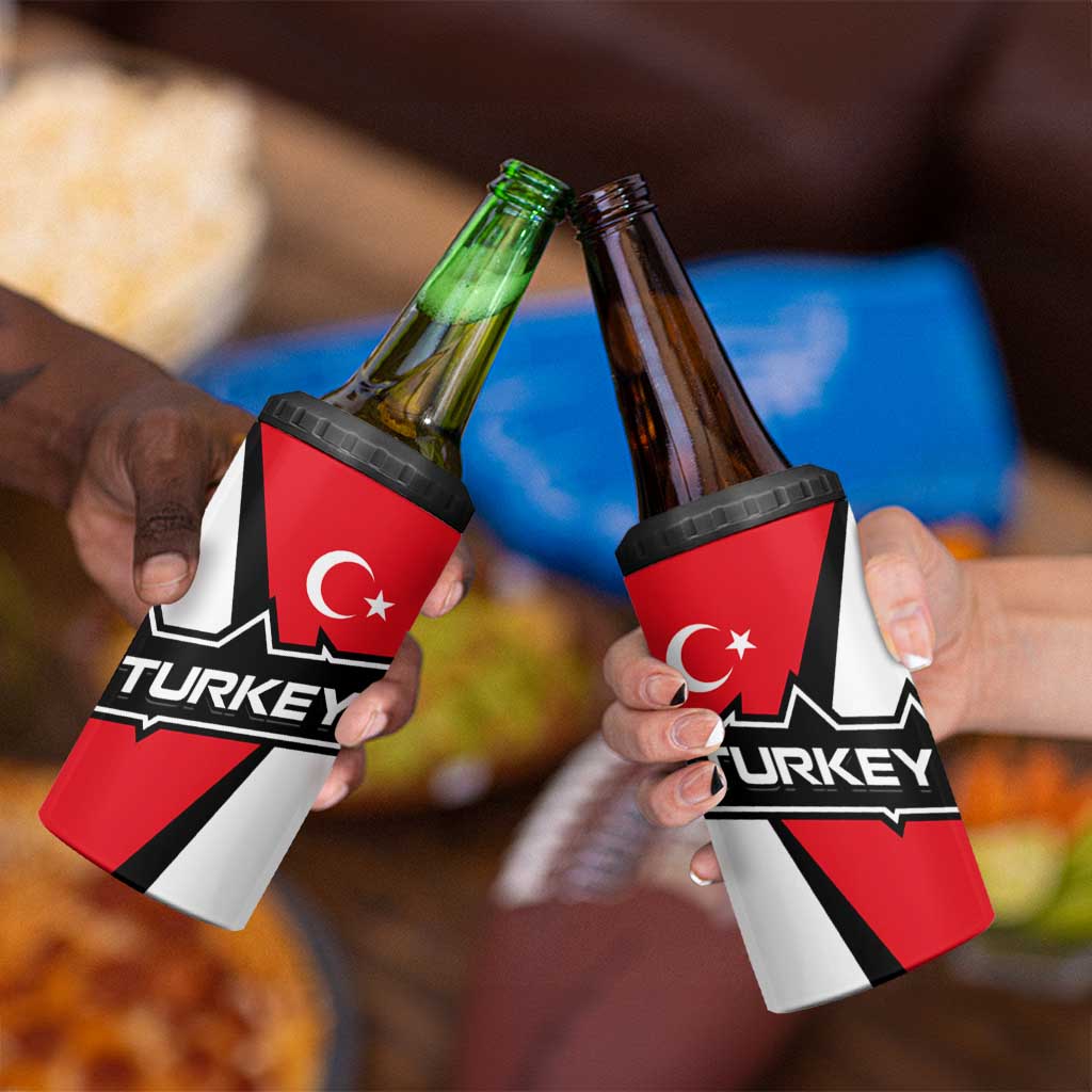 Turkey Flag and Modern Graphic Design 4 in 1 Can Cooler Tumbler with Bold Red and Black Elements