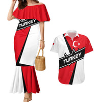Turkey Flag and Modern Graphic Design Couples Matching Mermaid Dress and Hawaiian Shirt with Bold Red and Black Elements